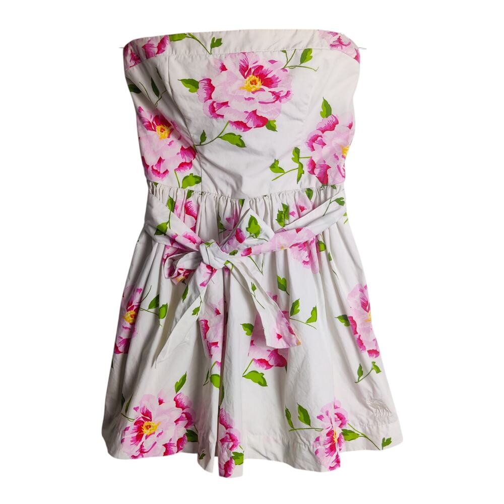 Vtg Y2K Abercrombie & Fitch Pink Floral Strapless Mini Dress Large Coquette Girl